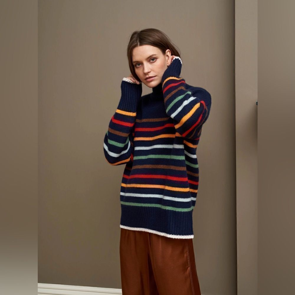 La Ligne Marin Turtleneck‎ Sweater Navy Multi-Color Stripe sz XS